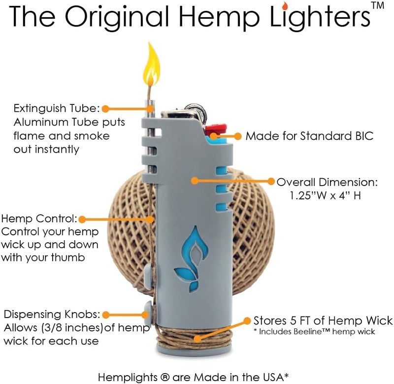 Hemplights Hemp Wick Lighter Wrapper (Blue) + 5 FT Hemp Wick - Image 2